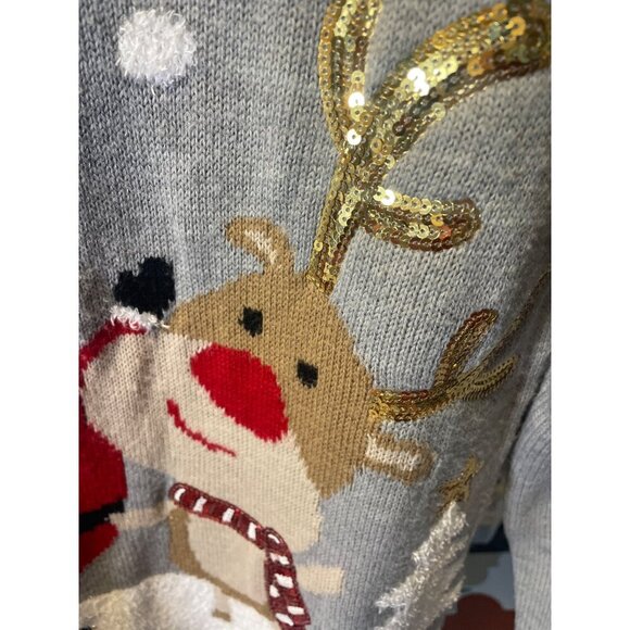 Forever 21 Santa Clause Gray Pullover Holiday Crew Neck Sweater Sz S - Picture 5 of 8